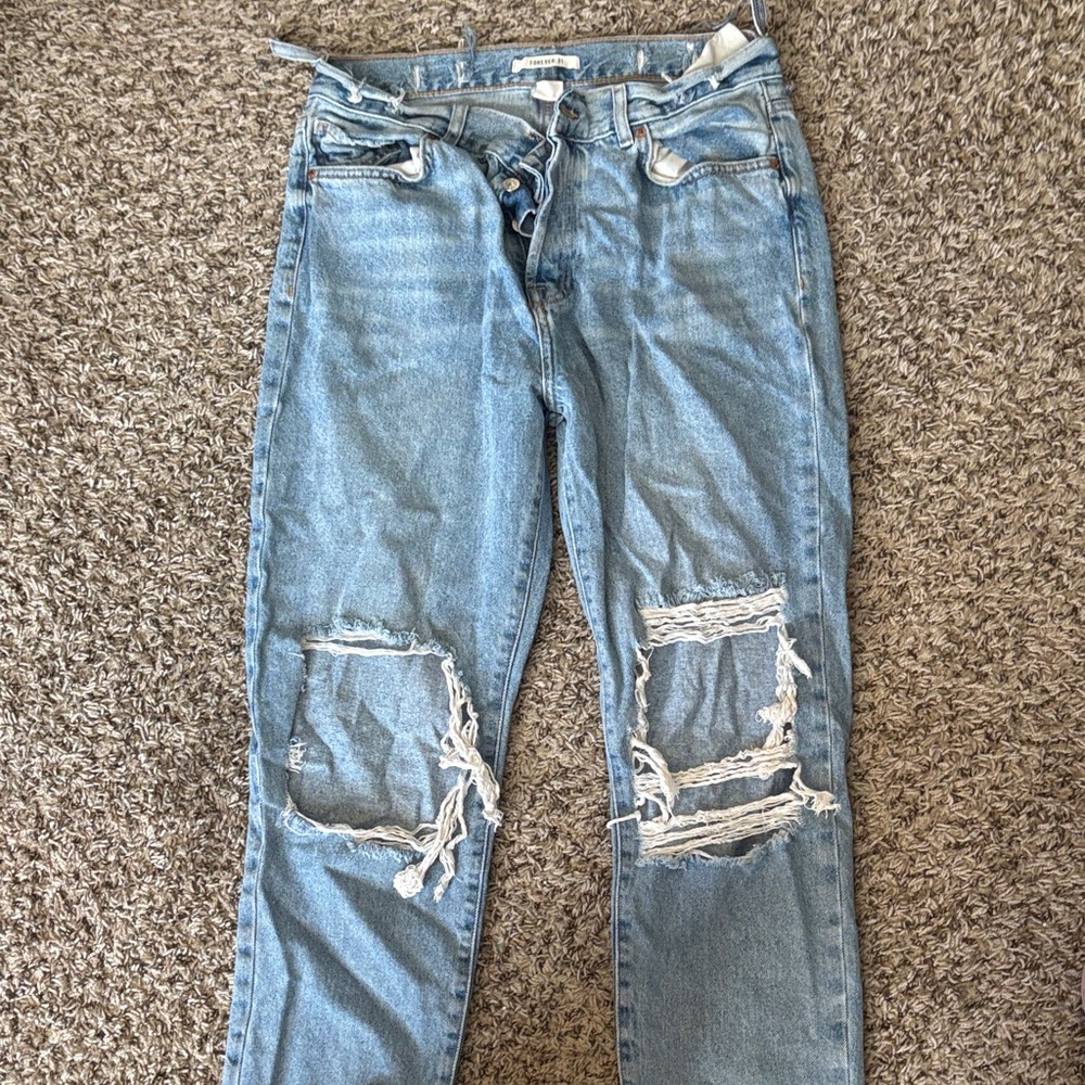 Forever 21 Ripped Light Blue Boyfriend Jeans